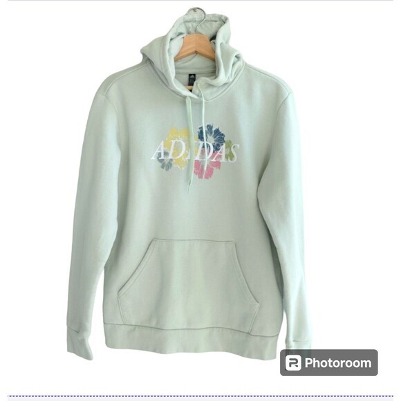 Adidas Sweater Women Sz M Mint/Sage Green Flower Logo Active Running - Picture 1 of 10